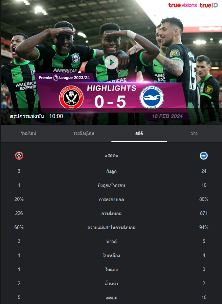 เชฟฟิลด์ ยูไนเต็ด 0-5 ไบรท์ตัน