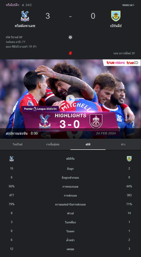 คริสตัล พาเลช 3-0 เบิร์นลีย์