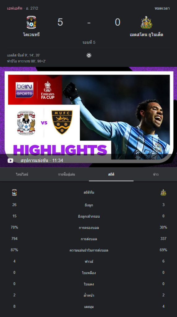 โคเวนทรี ซิตี้ 5-0 เมดสโตน ยูไนเต็ด