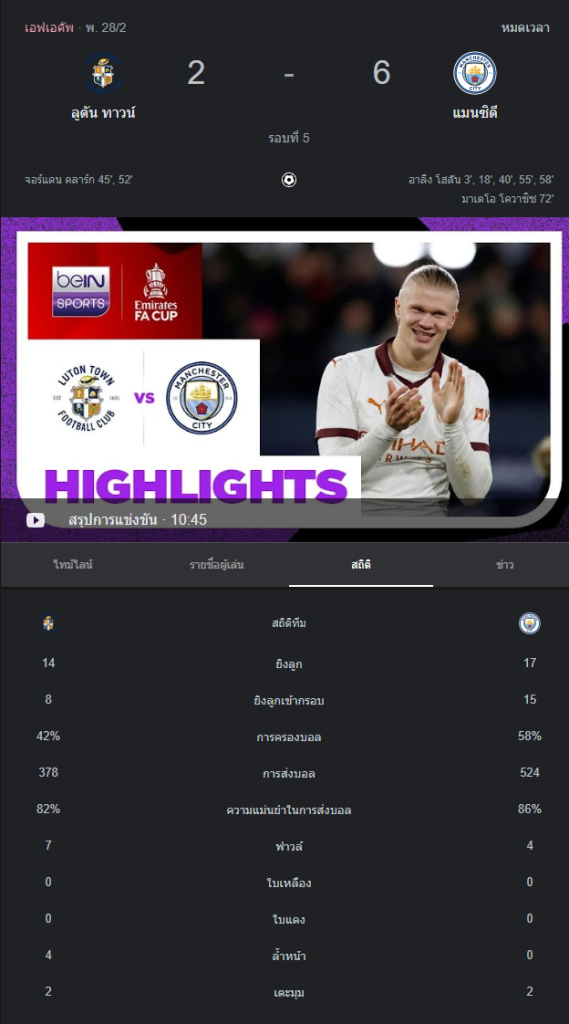 ลูตัน ทาวน์ 2-6 แมนเชสเตอร์ ซิตี้