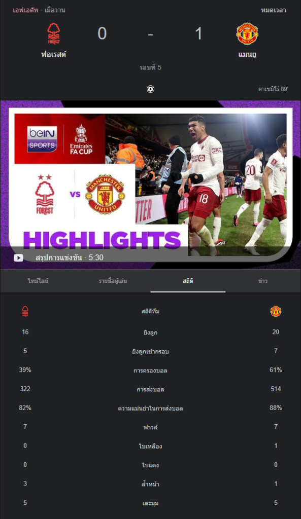 น็อตติ้งแฮม ฟอเรสต์ 0-1 แมนเชสเตอร์ ยูไนเต็ด