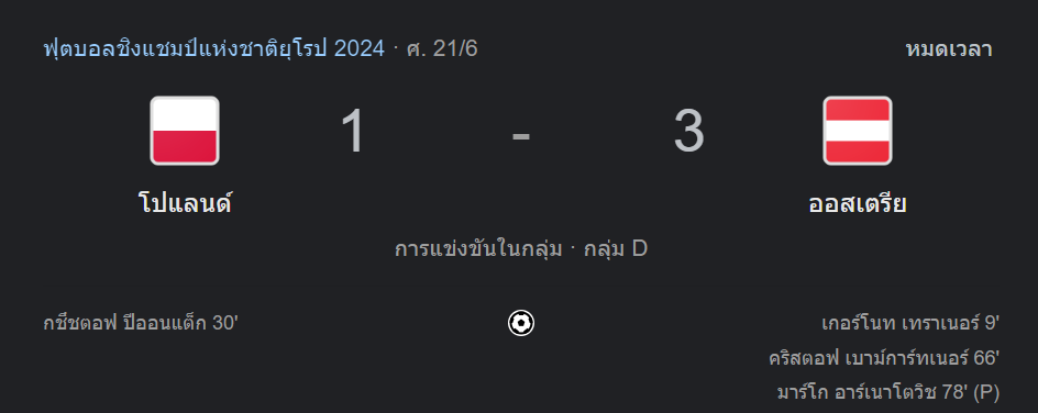 โปแลนด์ 1-3 ออสเตรีย