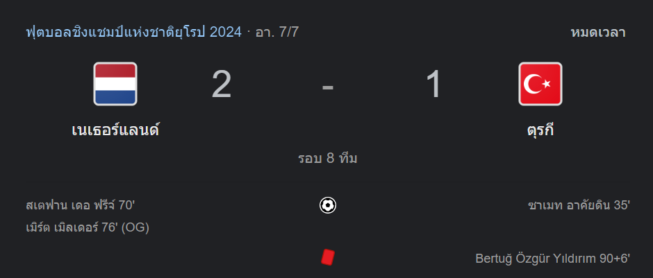 เนเธอร์แลนด์ รัว 2 แซงดับ ตุรกี 2-1