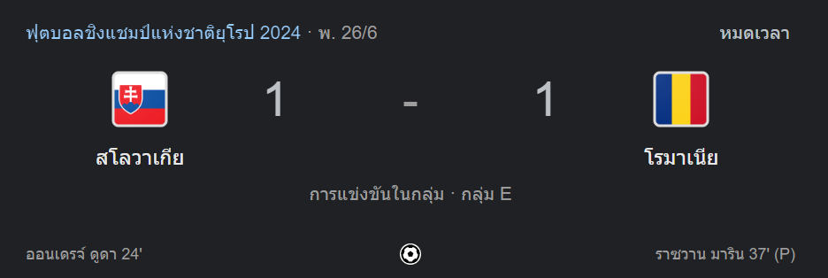 สโลวาเกีย 1-1 โรมาเนีย