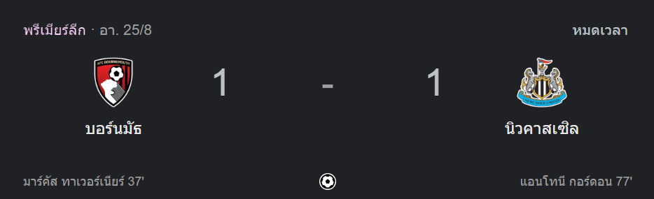 บอร์นมัธ 1-1 นิวคาสเซิ่ล ยูไนเต็ด