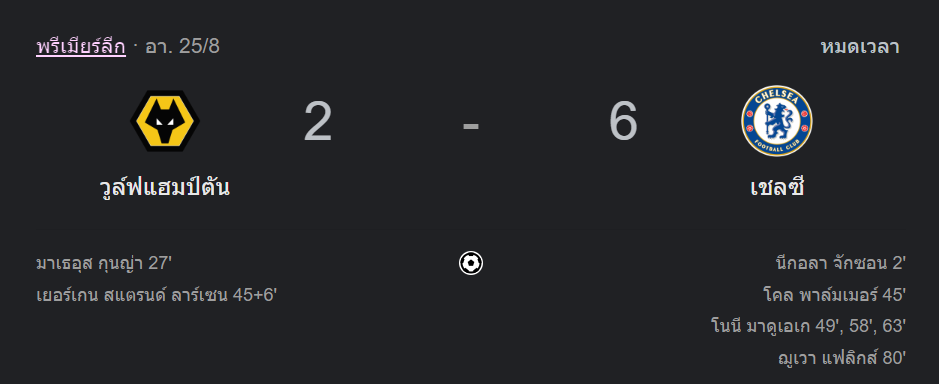 วูล์ฟแฮมป์ตัน 2-6 เชลซี